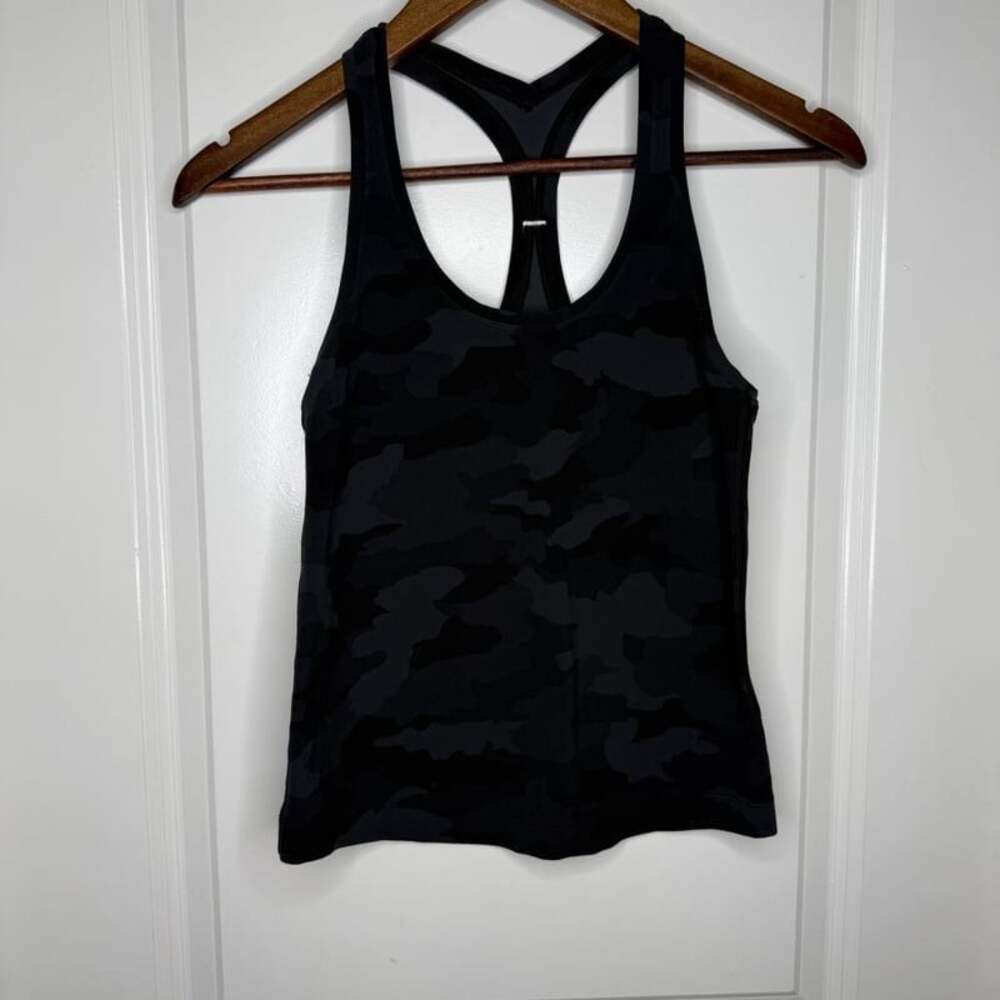 Lululemon Cool Racerback Tank Womens 4 Gray Camo Nulu Run Yoga Gym Stretch Light